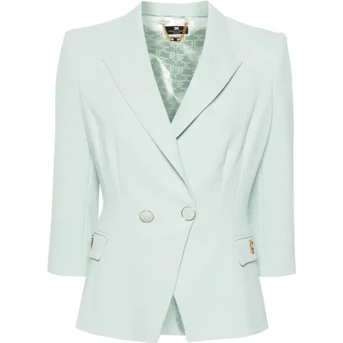 Powder Blue Double-Breasted Jacket , female, Sizes: 2XL - Elisabetta Franchi - Modalova