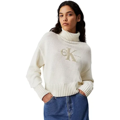 Bio-Baumwollpullover Hoher Kragen , Damen, Größe: L - Calvin Klein - Modalova