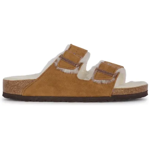 Shearling Wildleder Leder/Pelz Sandalen , Damen, Größe: 41 EU - Birkenstock - Modalova