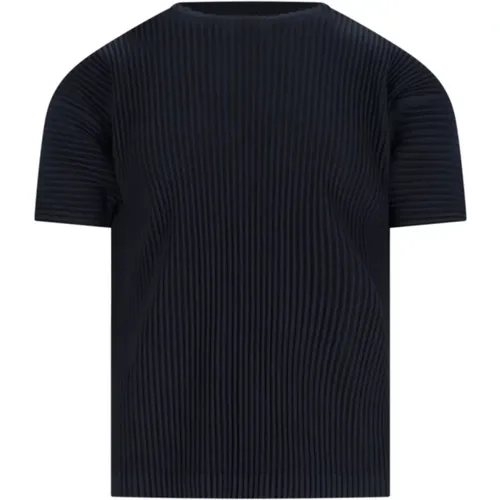 Navy Ribbed Crew Neck T-shirt , male, Sizes: M, L - Issey Miyake - Modalova