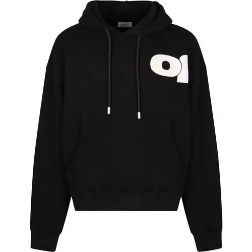 Kontrastierender Logo Baumwoll Hoodie , Herren, Größe: L - Off White - Modalova