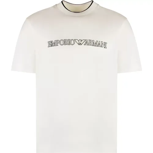 Blend cotton crew-neck T-shirt , male, Sizes: XL, L, M - Emporio Armani - Modalova
