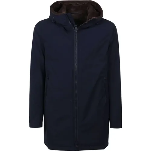 Navy Hooded Parka with Faux Fur , male, Sizes: 3XL, 2XL - Herno - Modalova