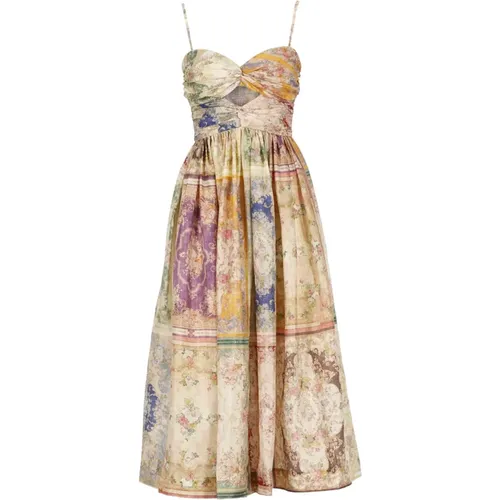 Floral Silk Dress with Heart Neckline , female, Sizes: M - Zimmermann - Modalova