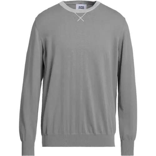 Bestickter Wollpullover - Rundhalsausschnitt , Herren, Größe: 2XL - Alpha Studio - Modalova