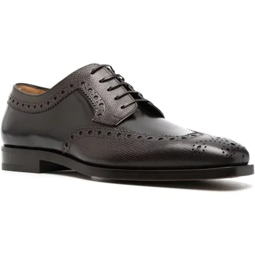 Blu Calf Hickory Pala Vega Leather Shoes , male, Sizes: 5 1/2 UK - Salvatore Ferragamo - Modalova