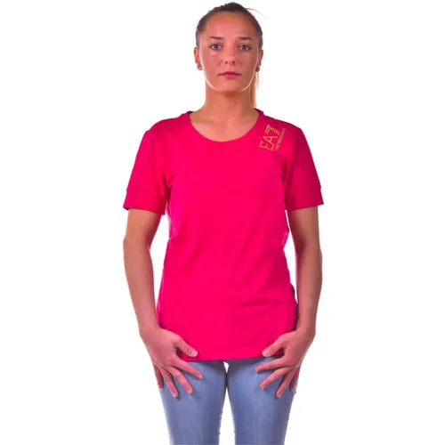 Casual Baumwoll T-shirt , Damen, Größe: M - Emporio Armani EA7 - Modalova