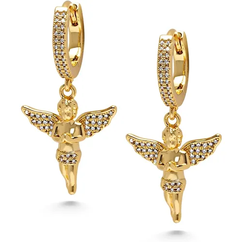Golden Angel Pendant Earrings , female, Sizes: ONE SIZE - Nialaya - Modalova