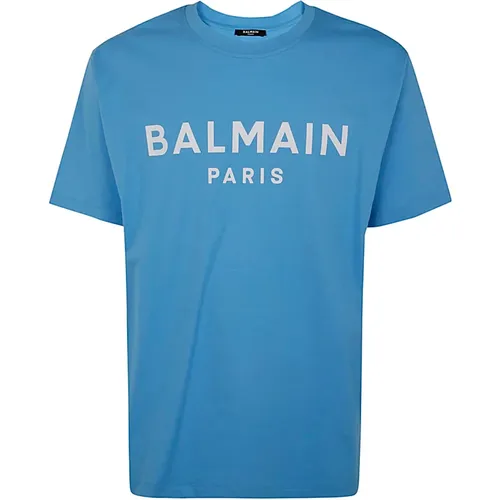 Sky Print T-Shirt Straight Fit , Herren, Größe: M - Balmain - Modalova