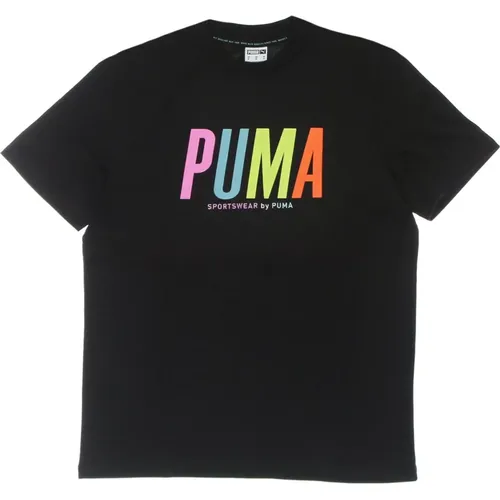 Schwarzes Grafik-T-Shirt Kurzarmshirt , Herren, Größe: L - Puma - Modalova