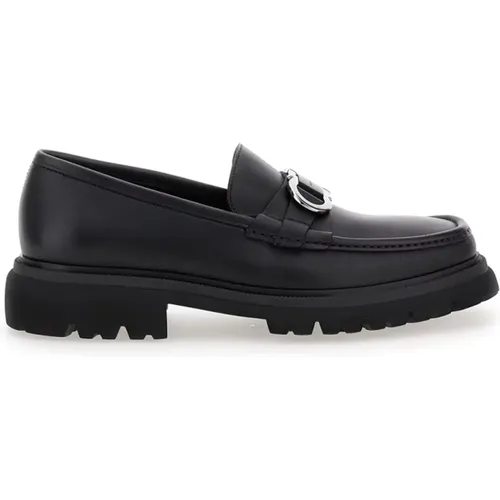 Leather Loafers with Metal Detail , male, Sizes: 5 UK - Salvatore Ferragamo - Modalova