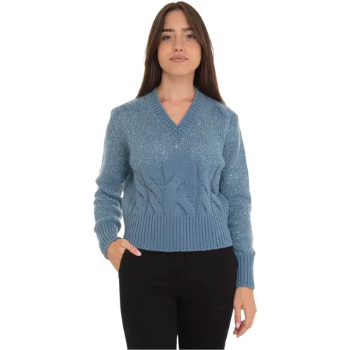 Pailletten V-Ausschnitt Pullover , Damen, Größe: XL - Vanisé - Modalova