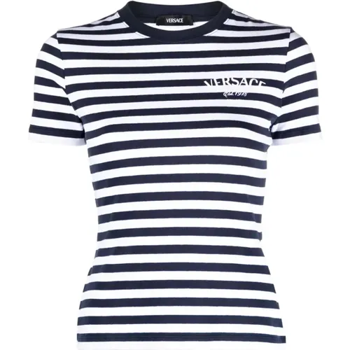 Nautical Stripes Logo T-Shirt , female, Sizes: S - Versace - Modalova