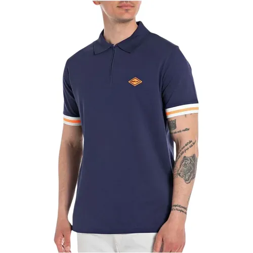 Marineblau Polo Shirt , Herren, Größe: L - Replay - Modalova