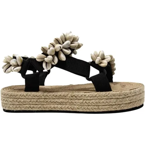 Raffia Shell Velcro Sandals , female, Sizes: 6 UK, 7 UK, 5 UK, 4 UK - Arizona Love - Modalova