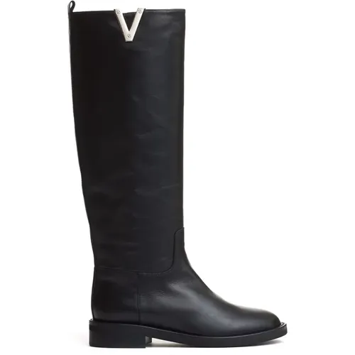 Stiefeletten aus schwarzem Leder , Damen, Größe: 36 1/2 EU - Via Roma 15 - Modalova