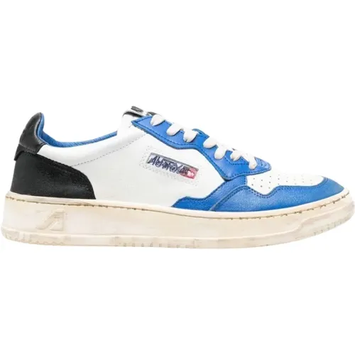 Vintage Low Leather White/Blue Sneakers , male, Sizes: 10 UK, 11 UK, 7 UK, 8 UK - Autry - Modalova