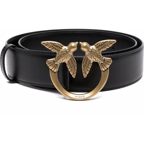 Leather Belt with Gold-tone Logo , female, Sizes: XS, L - pinko - Modalova