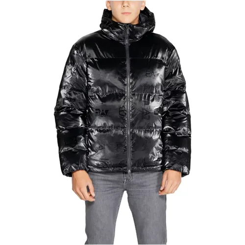 Schwarze Kapuzen-Zip-Jacke für Männer , Herren, Größe: S - Emporio Armani EA7 - Modalova