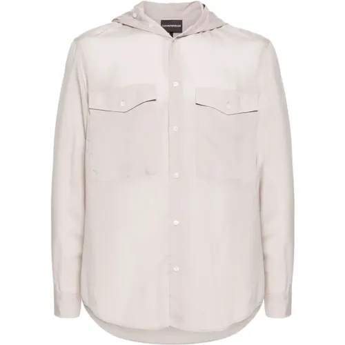 Grey Lyocell Hooded Shirt , male, Sizes: 2XL, L, XL, M, S - Emporio Armani - Modalova