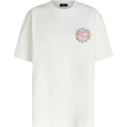 Blumiges Pegasus besticktes weißes T-Shirt , Damen, Größe: XS - ETRO - Modalova