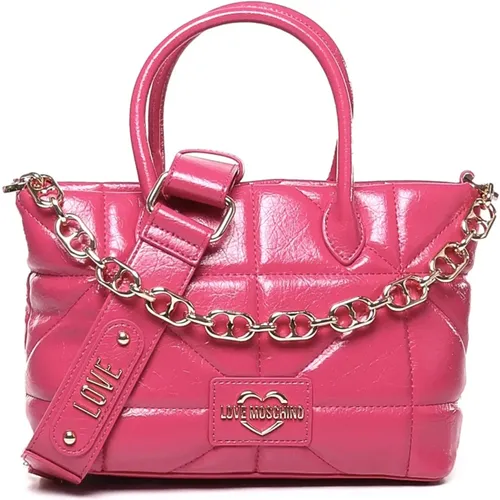 Quilted Magenta Hand Bag with Chains , female, Sizes: ONE SIZE - Love Moschino - Modalova