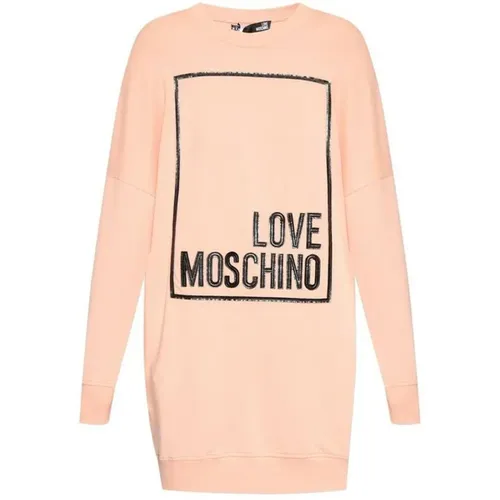 Sweatshirt-Kleid mit Logo-Applikation , Damen, Größe: M - Love Moschino - Modalova