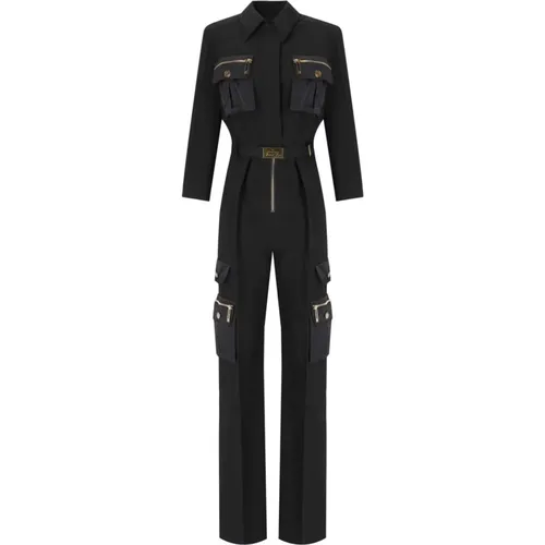 Schwarzer Cargo Jumpsuit mit Gürtel - Elisabetta Franchi - Modalova