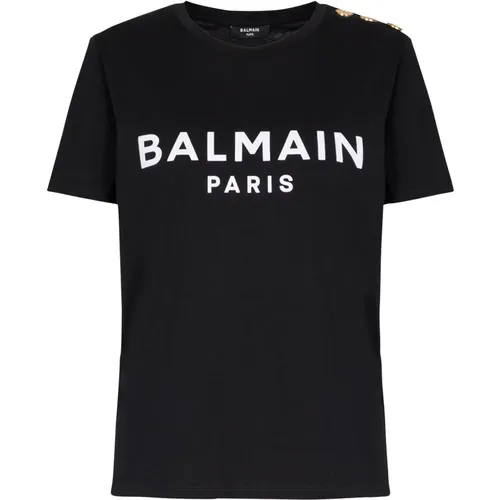 Weißes Logo-Print Rundhals T-Shirt , Damen, Größe: L - Balmain - Modalova