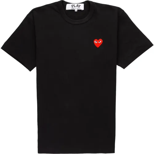 Rotes Logo-Patch Rundhals T-Shirt , Herren, Größe: S - Comme des Garçons Play - Modalova