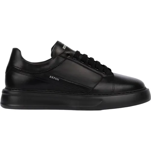 Schwarze Leder-Sneakers mit niedrigem Schaft - Exton - Modalova