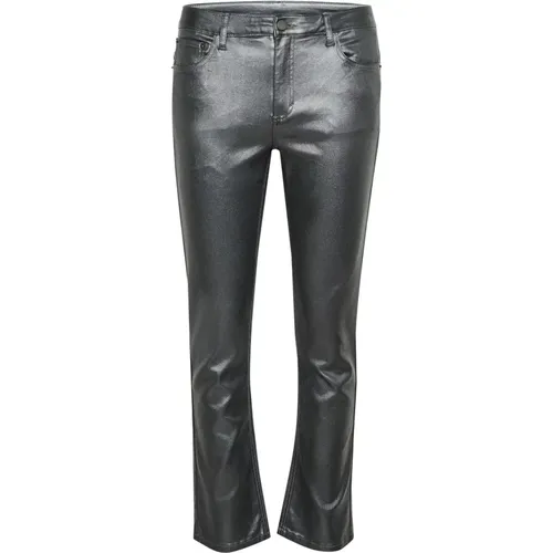 Graue Glitzer Twill Cropped Jeans , Damen, Größe: L - Kaffe - Modalova