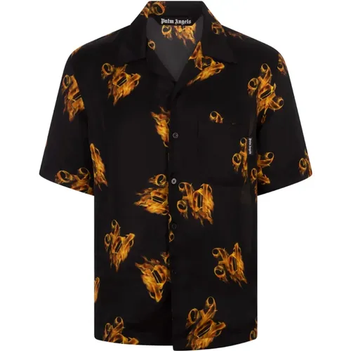 Flaming Monogram Shirt , male, Sizes: M, S - Palm Angels - Modalova