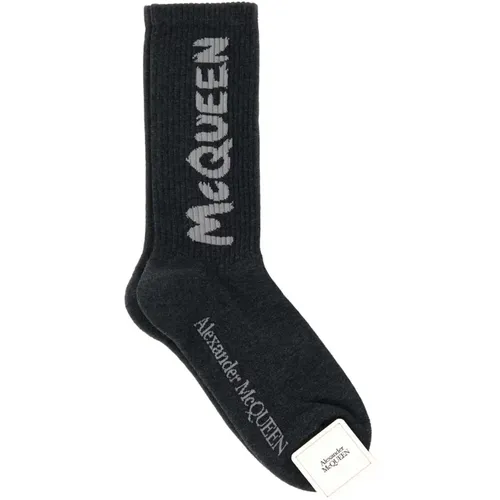 Dunkelgraue Baumwollmischsocken , Herren, Größe: M - alexander mcqueen - Modalova