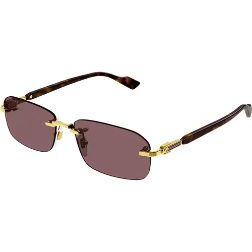 Gold/Braune Sonnenbrille , Herren, Größe: 56 MM - Gucci - Modalova