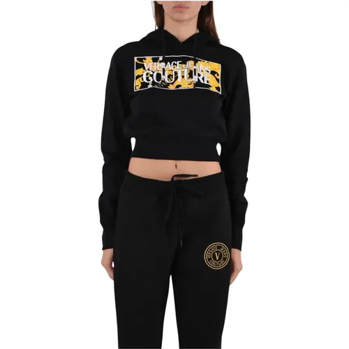 Logo Hoodie with Crop Design , female, Sizes: L, M, S, XS - Versace Jeans Couture - Modalova
