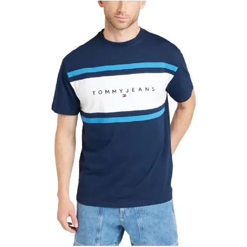 Colorblock T-Shirt Urbaner Stil , Herren, Größe: L - Tommy Hilfiger - Modalova