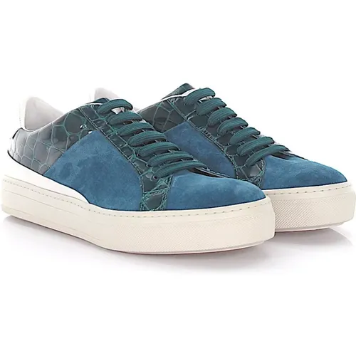 Sportivo Turquoise Suede Crocodile Sneakers , female, Sizes: 5 1/2 UK, 5 UK, 8 UK, 3 1/2 UK - TOD'S - Modalova