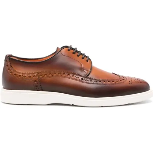 Blue Calf Leather Oxford Shoes , male, Sizes: 6 1/2 UK, 7 UK - Santoni - Modalova