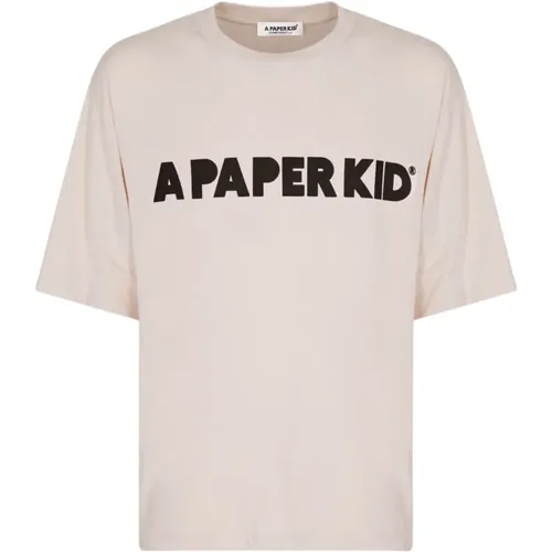 Oversize Baumwoll T-Shirt mit Druck auf der Vorderseite , unisex, Größe: S - A Paper Kid - Modalova