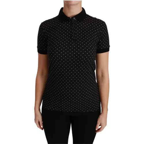 Schwarzes gepunktetes Poloshirt für Frauen , Damen, Größe: 2XS - Dolce & Gabbana - Modalova
