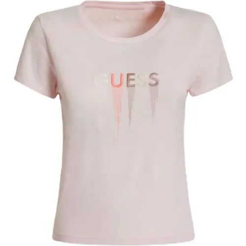 Rosa Print T-Shirt für Frauen , Damen, Größe: XS - Guess - Modalova