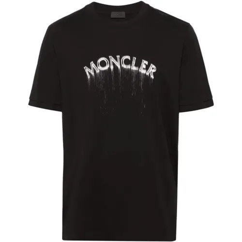 Schwarzes Logo-Print T-Shirt , Herren, Größe: 2XL - Moncler - Modalova