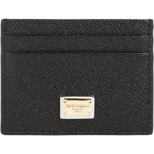 Leather Cardholder with Logo Plaque , female, Sizes: ONE SIZE - Dolce & Gabbana - Modalova