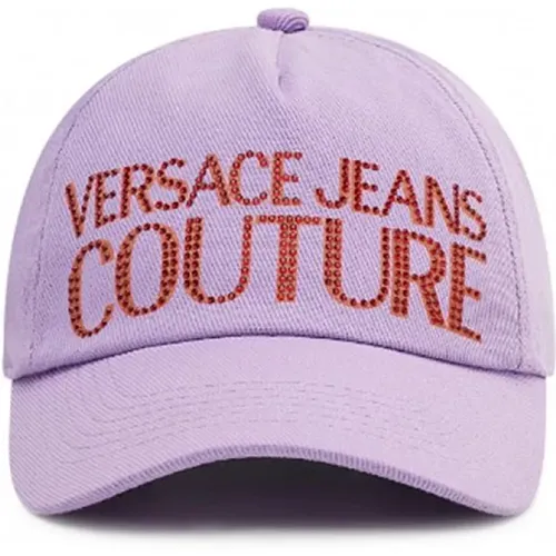 Lilla Women`s Logo Cap with Red Rhinestone Contrast , female, Sizes: ONE SIZE - Versace Jeans Couture - Modalova