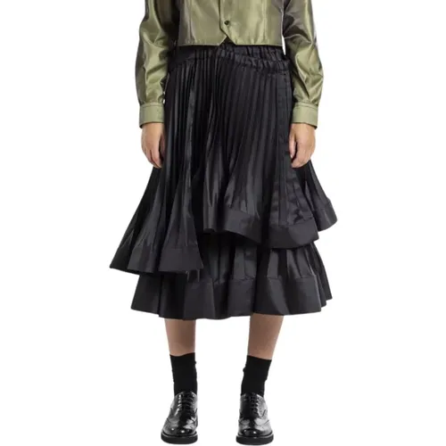 Ruffle Pleated Skirt Asymmetrical Cut , female, Sizes: S - Noir Kei Ninomiya - Modalova