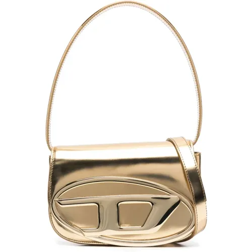 Golden Metallic Logo Plaque Bag , female, Sizes: ONE SIZE - Diesel - Modalova