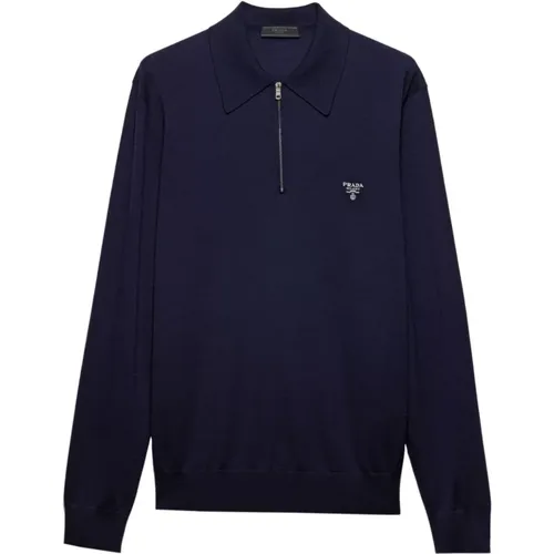 Besticktes Logo Wollstrick Poloshirt - Prada - Modalova