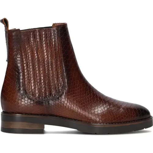 Cognac Chelsea Boots mit Schlangenmuster , Damen, Größe: 38 EU - Notre-v - Modalova