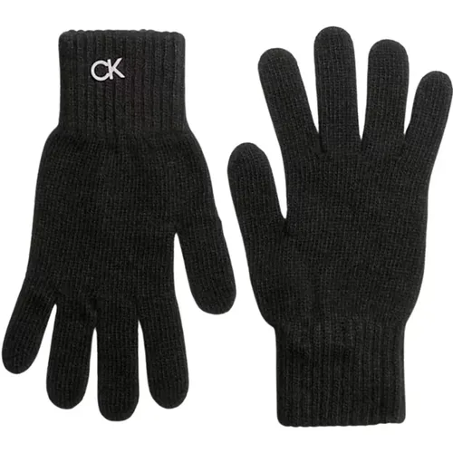 Schwarze Handschuhe mit Metalllogo - Calvin Klein - Modalova